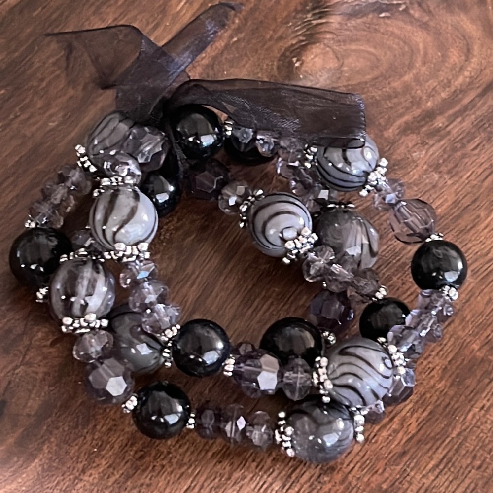 Artisan Lamp Glass & Crystal Bead Set of 3 Stretch Bracelet Bracelets NEW